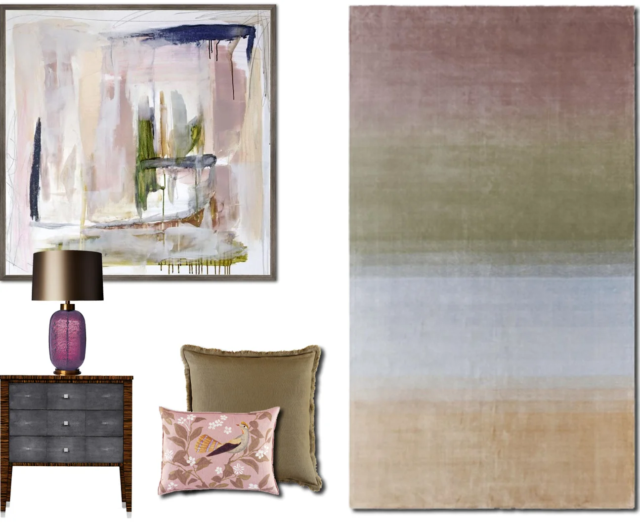There is a strong move away from grey and a move to a softer, more pastel colour palette in interiors. We are seeing easy to live with hues of blush, nude, baby blue and light coral. Here we have paired some of these pastel colours with khaki and soft olive with which gives an earthy & more grounded feel.