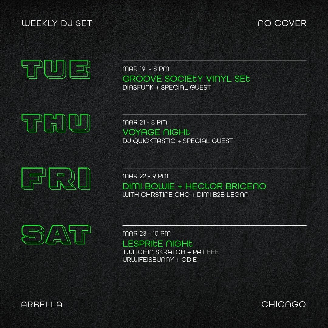 Week of March 19. Plan accordingly! #arbellachicago⁠
⁠
No cover. Must be 21+.⁠
The last table reservation is at 9:30 pm. ⁠
Walk-ins after that are based on capacity.⁠
⁠
__⁠
#rivernorthchicago #chicagohouse #chicagococktails #madeinchicago #chicago #v