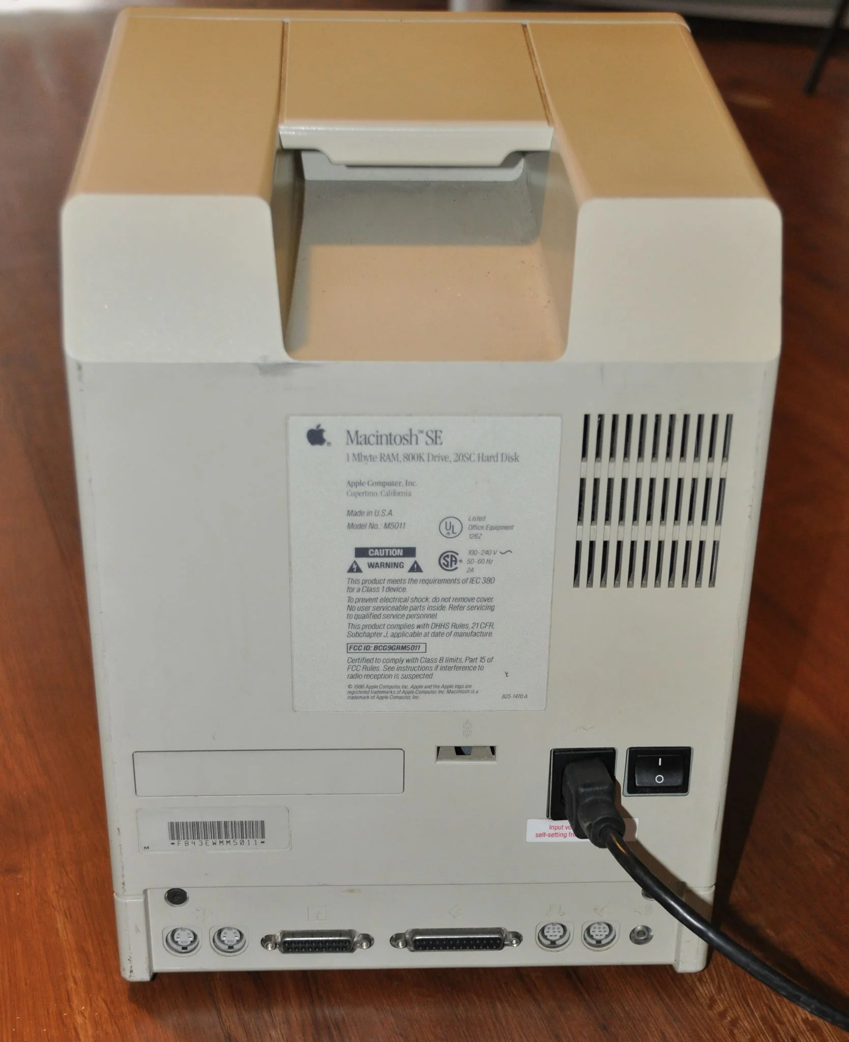 Macintosh SE rear view. This one was shipped to a client in Alaska.