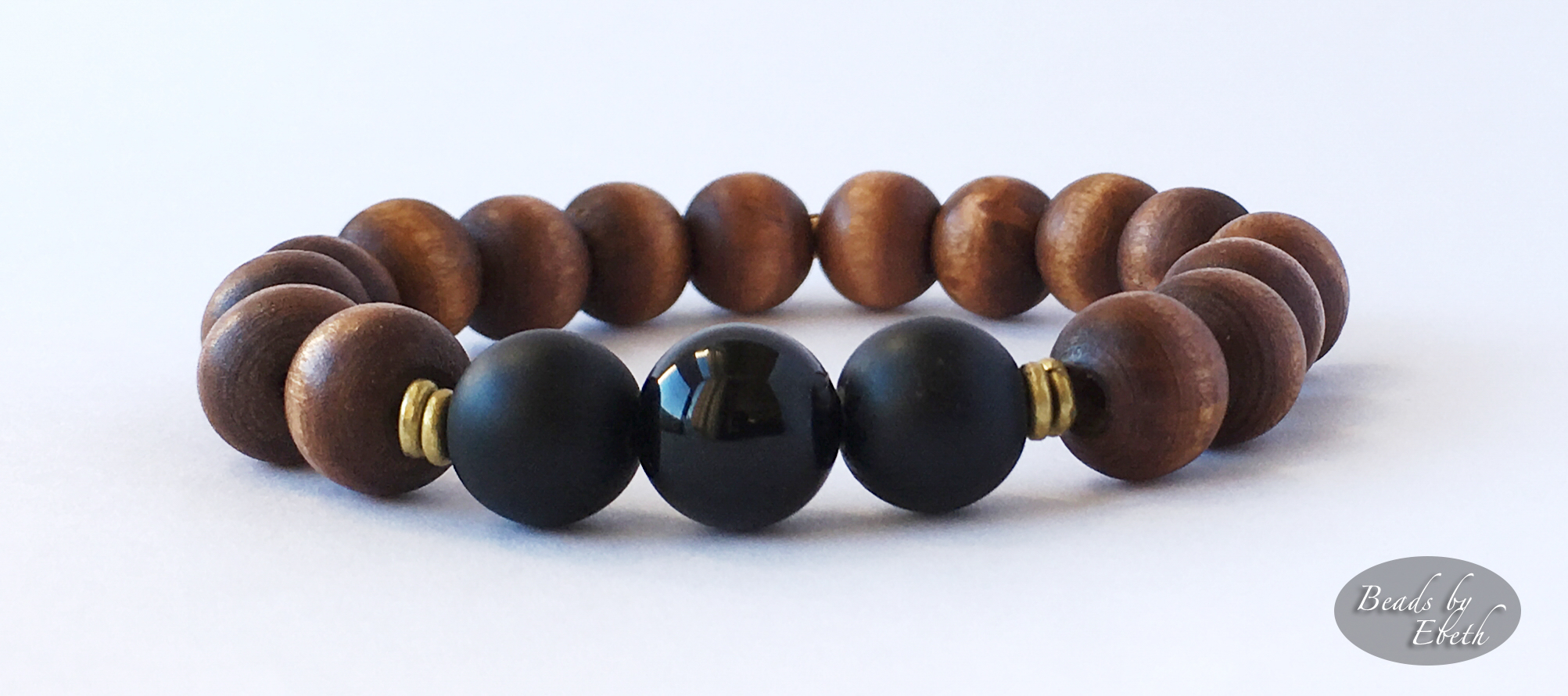 Unisex Wood Matte and Shiny Onyx with Brass Spacers 1.jpg