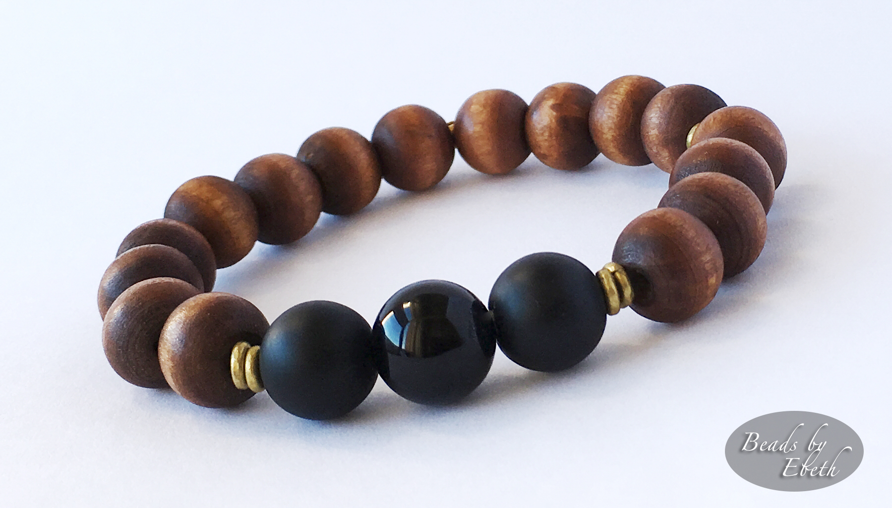 Unisex Wood Matte and Shiny Onyx with Brass Spacers 3.jpg