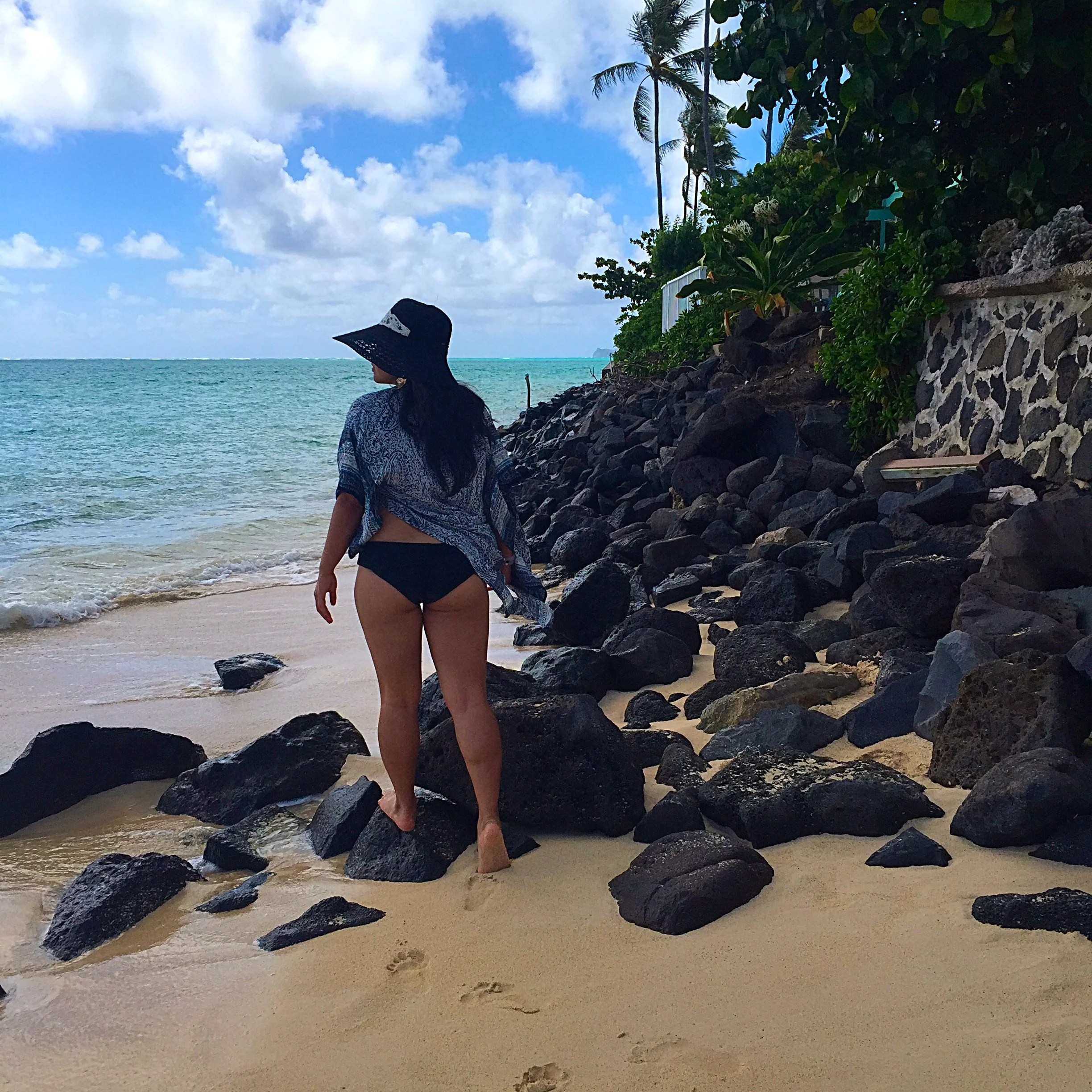 On a white sandy beach in Hawaii