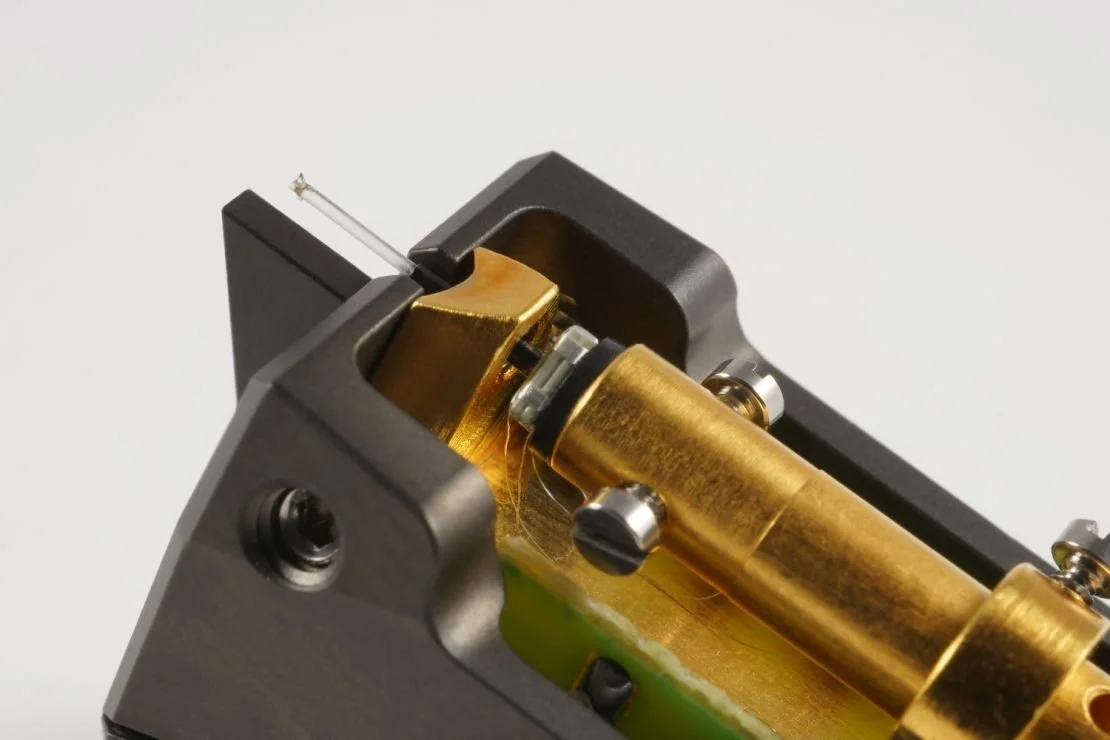 Close up of the generator and Sapphire Cantilever of EMT  Novel Titan Phono Cartridge