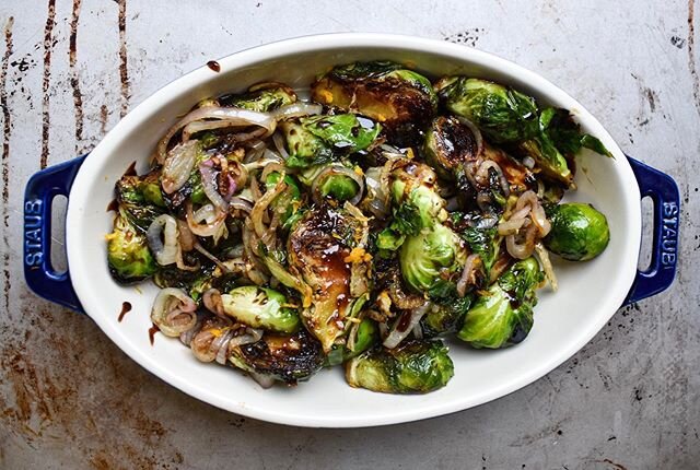 Friday Adam &amp; I shared a modern healthier twist on some steakhouse classics. The live cooking class is up on our IGTV and you can find all the #recipes in my stories. Pictured here is Brussels Sprouts with caramelized fennel, shallots with an ama