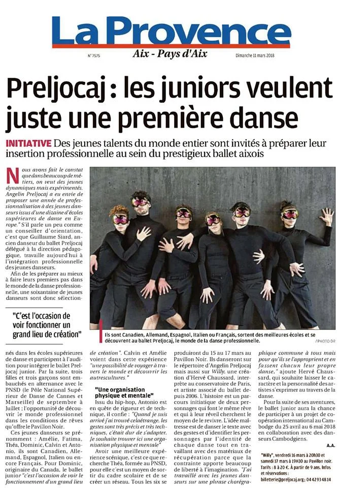 Article sur le Ballet Preljocaj Junior dans le magazine "La Provence"