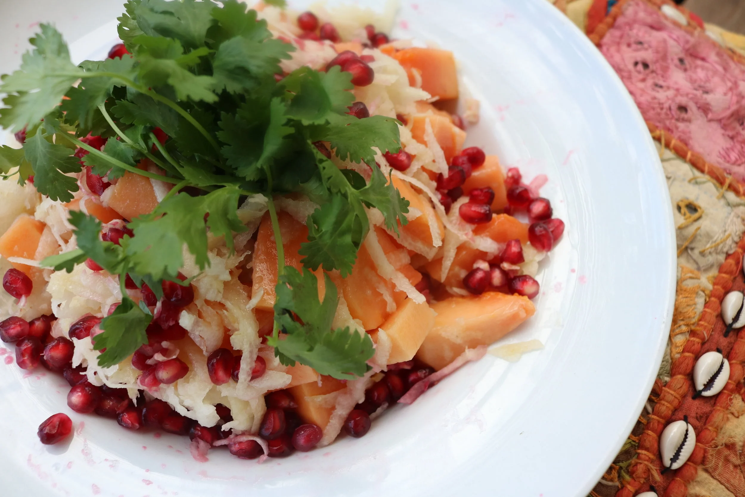 Jicama, papaya, pomegranate & cilantro salad
