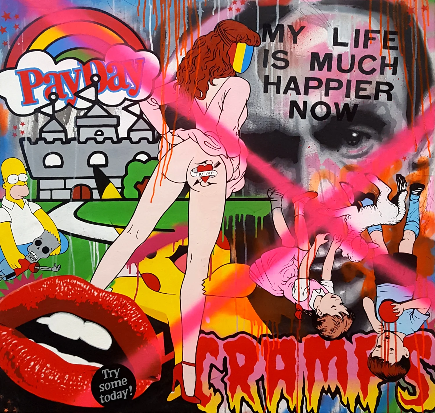 My Life is Much Happier Now - Mixed Media on canvas. 100cm x 100cm. 2017