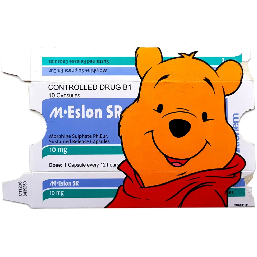 Pooh on Morphine - Acrylic on pharmaceutical package - 2017