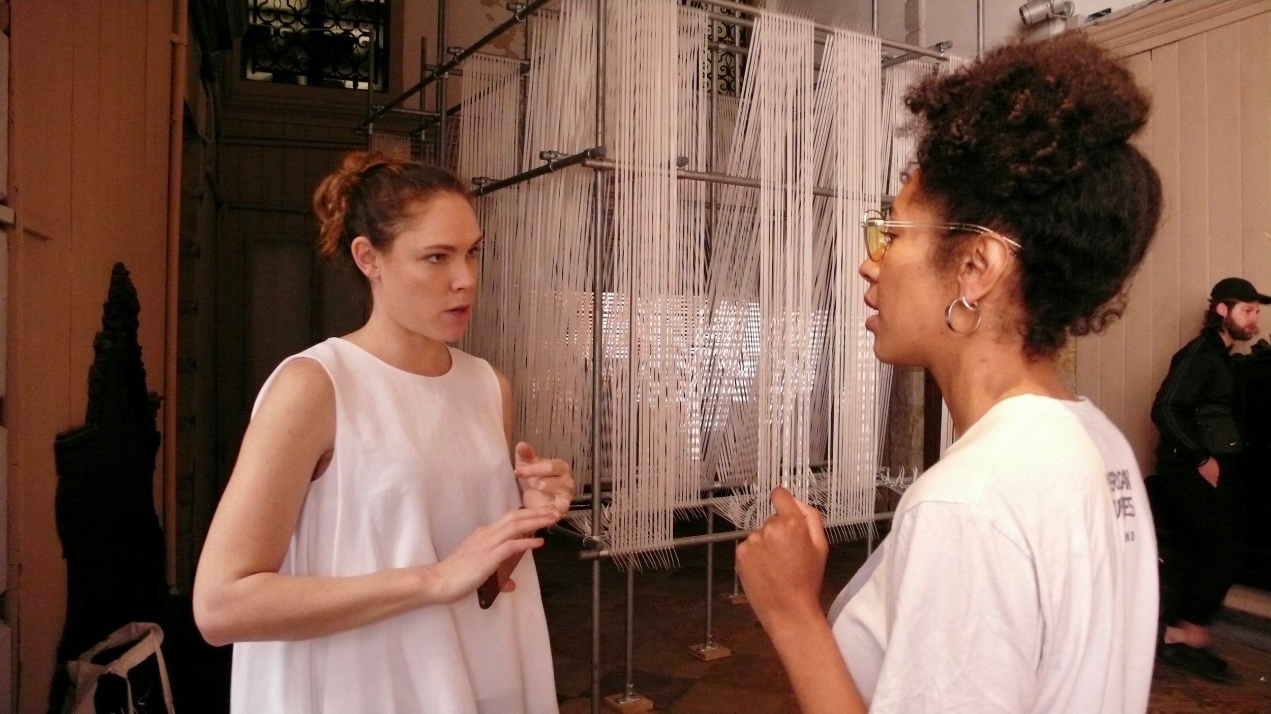 Jess Taylor and and Libita Clayton in front of Erika Tan, The 'Forgotten' Weaver.