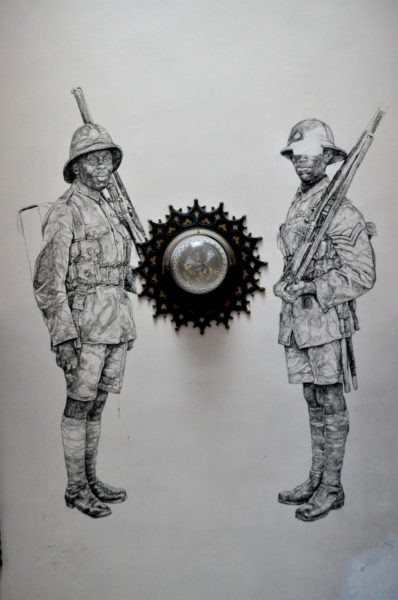 Barbara Walker. Transcended (2017), a new series of site specific, large-scale ephemeral wall drawings depicting male and soldiers from the Commonwealth in World War I. 