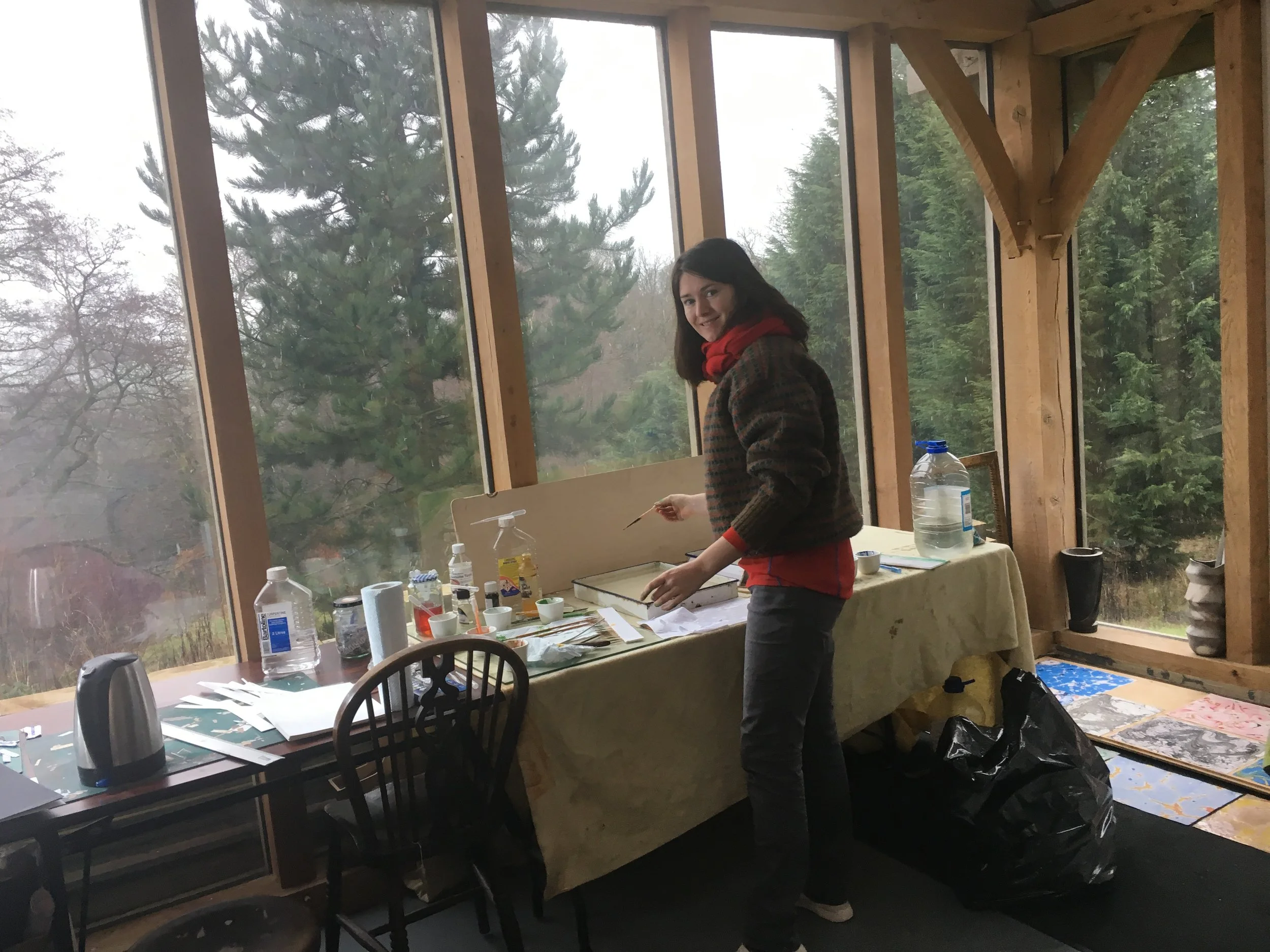 Erin Hughes in studio, Wales