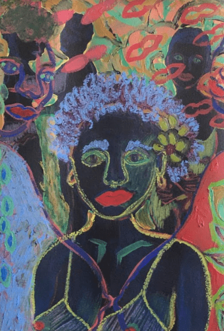 Kisses, gouache, oil pastel on 300 gsm watercolour paper, 20 x 30 cm