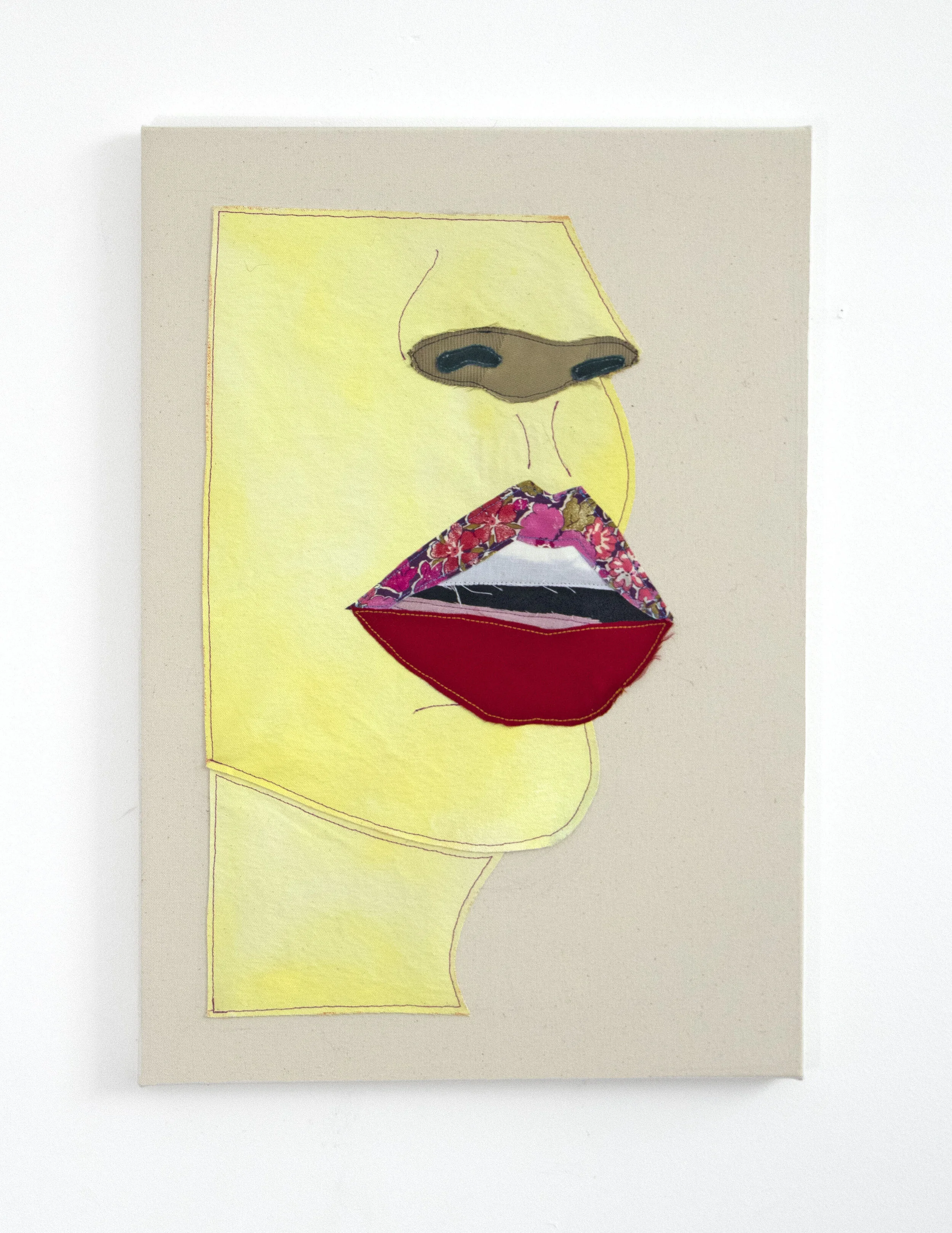 (yellow) lips, fabric collage on canvas, 35 x 50cm