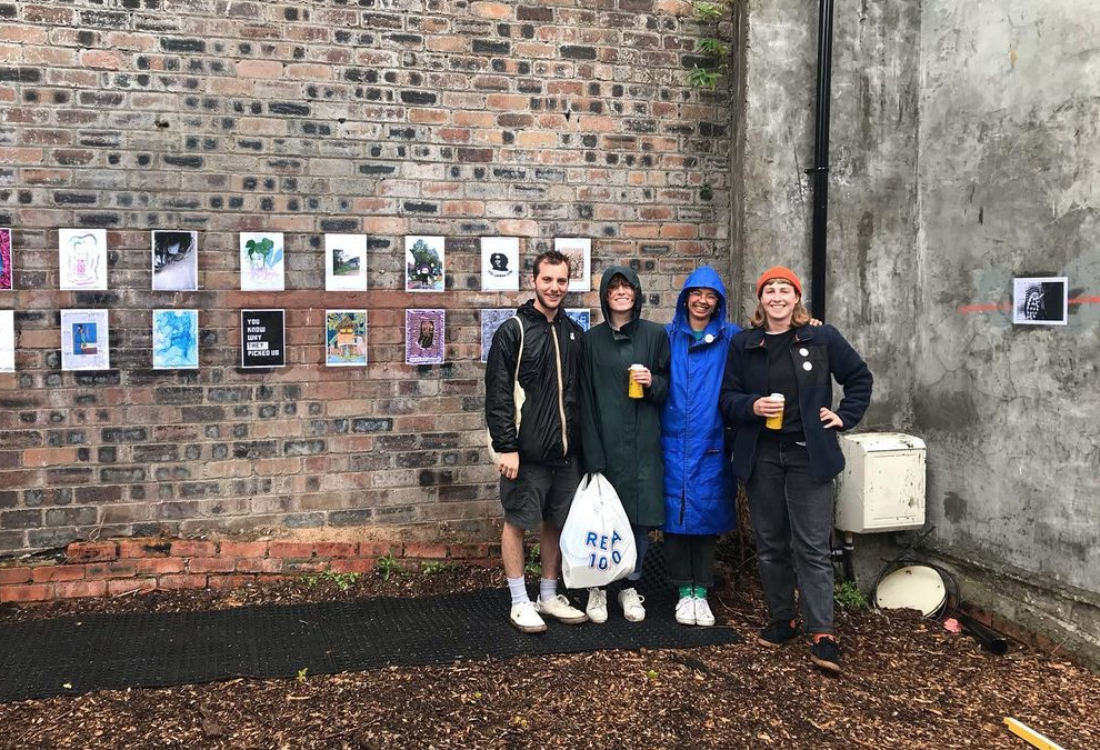 Wooosh Gallery founding team, Finlay Hall, Jamie Clare Doherty Donald, Saoirse Amira Anis and Jek McAllister