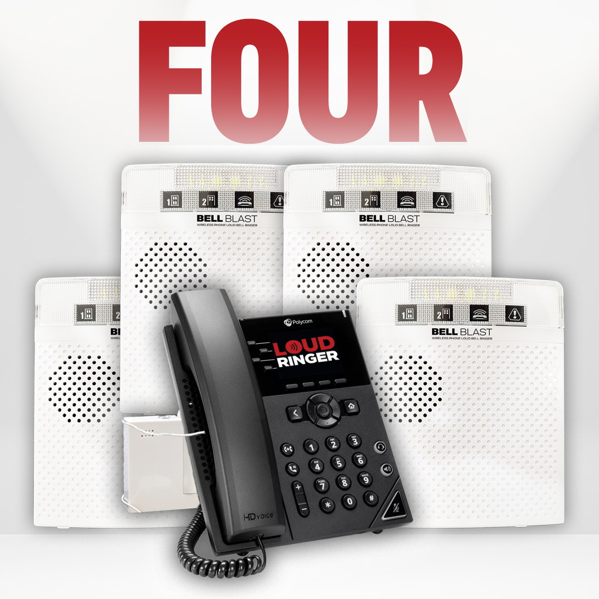 Four Quad Pack BellBlast Wireless Loud Ringer Telephone Bell