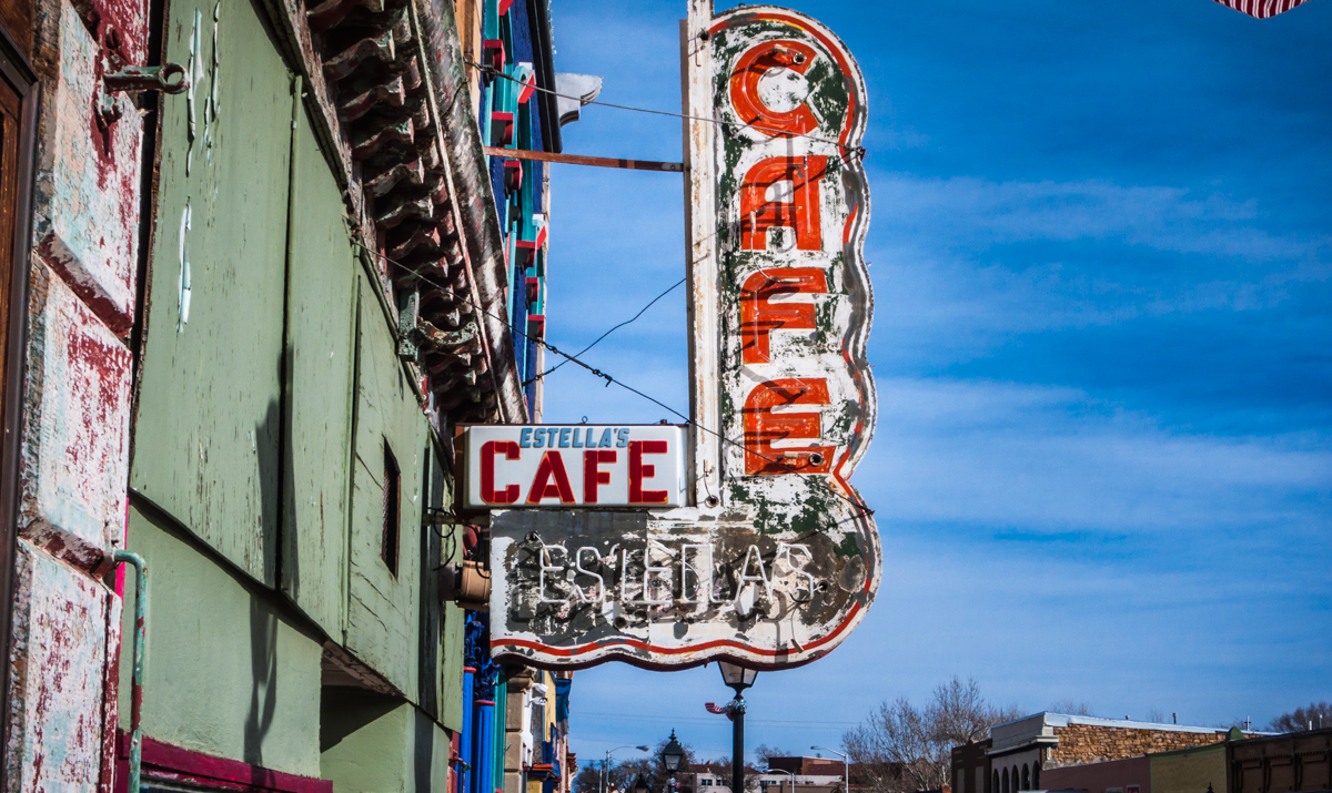 Estella’s Cafe in Las Vegas, NM is located on the main street leading to the plaza. The building is still there, but there hasn’t been a cafe for some time.