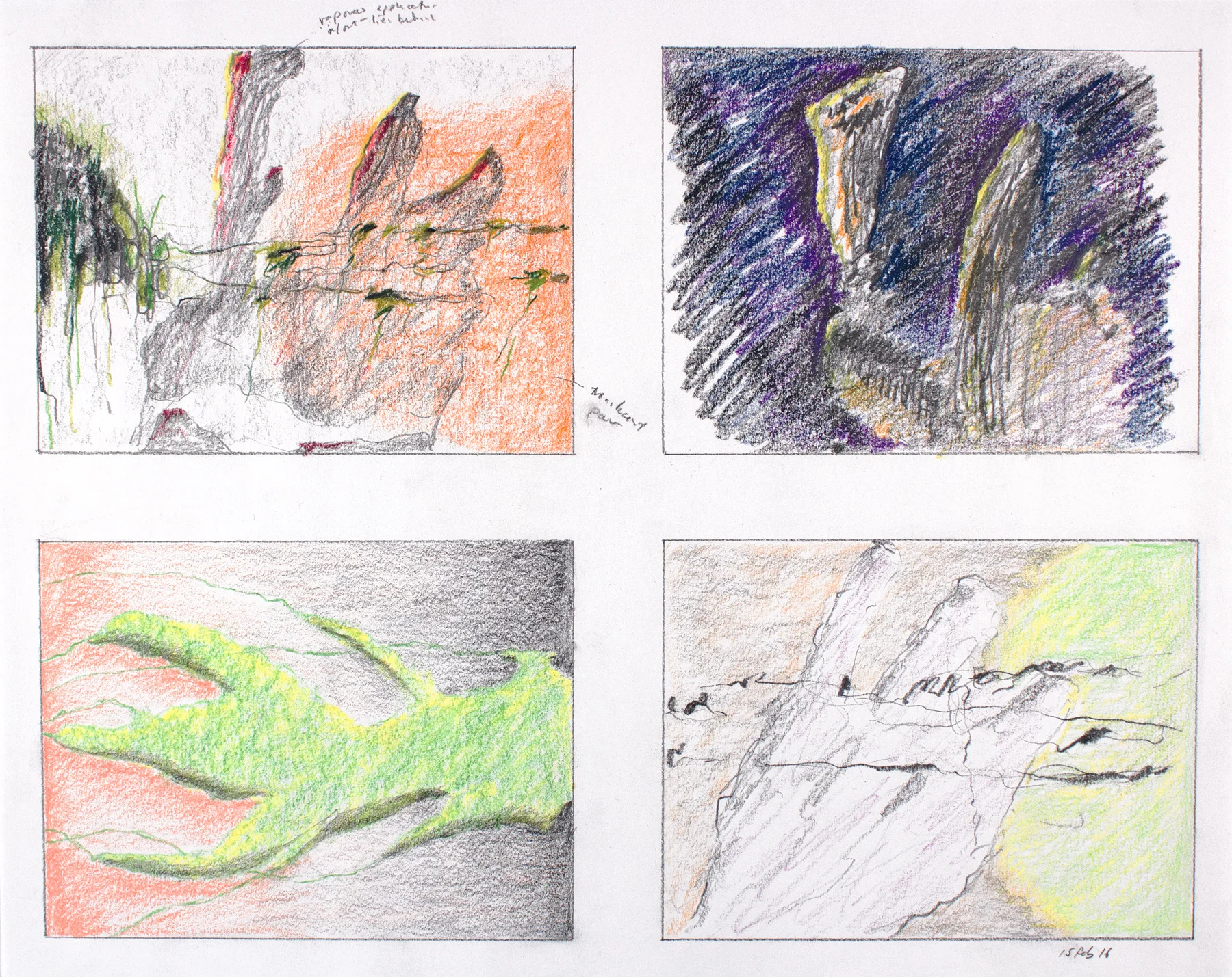 Compositional studies, pencil and colored pencil, 11 in x 14 in, 2016.