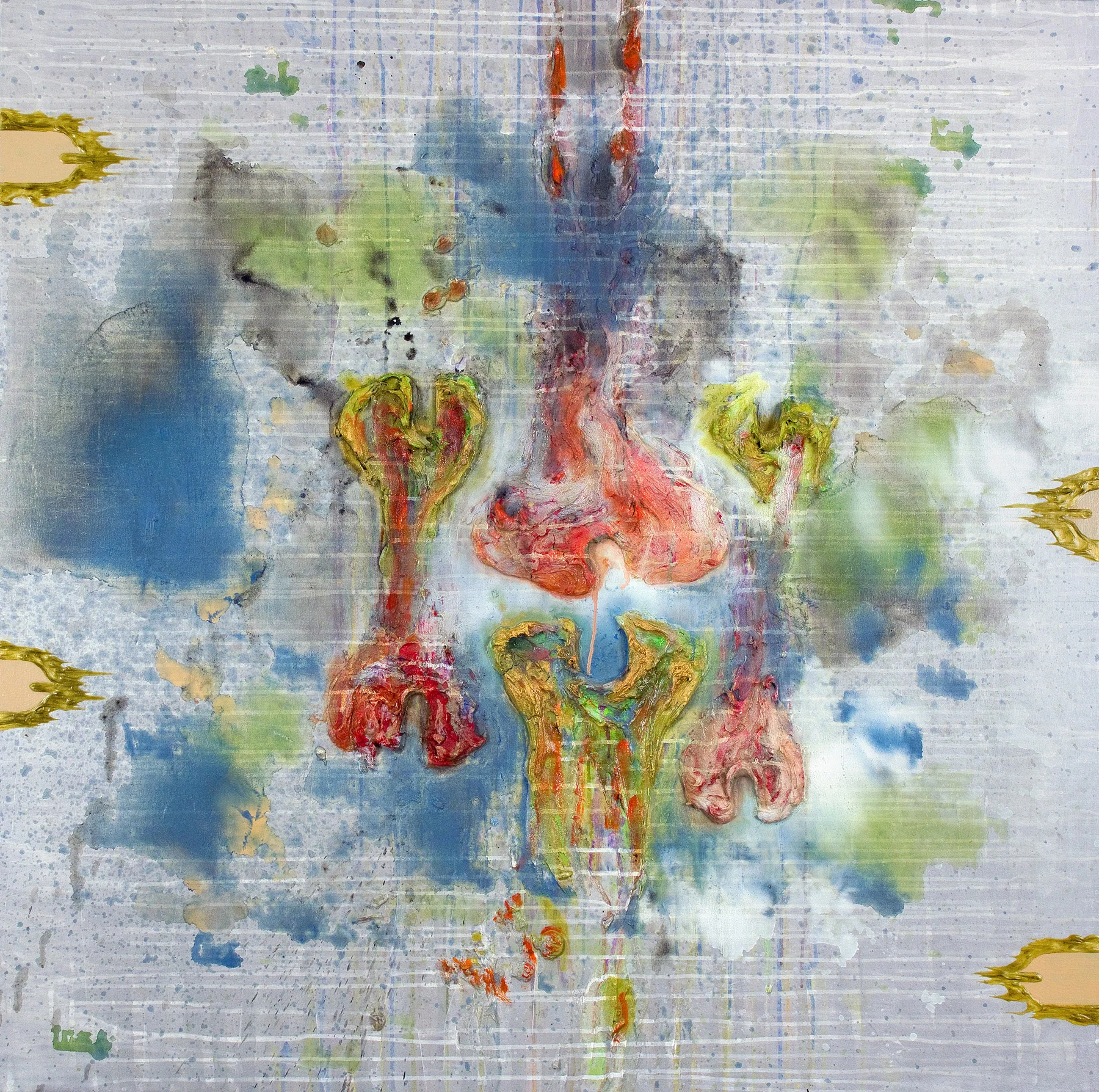 24 March , oil, acrylic, metallic paint and sand on canvas, 48 in x 48 in, 2010.