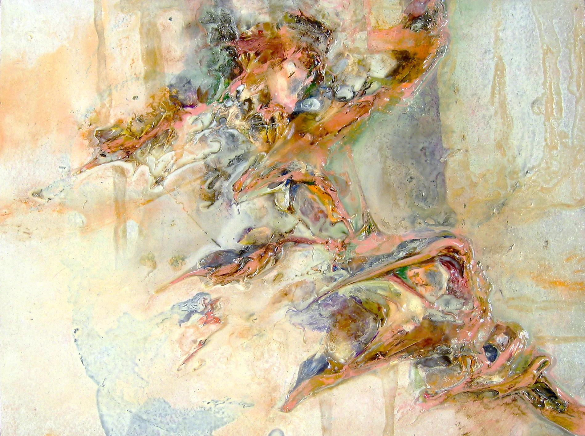 Stitch , oil, oil and mixed media on paper, 10 in x 14 in, 2006.