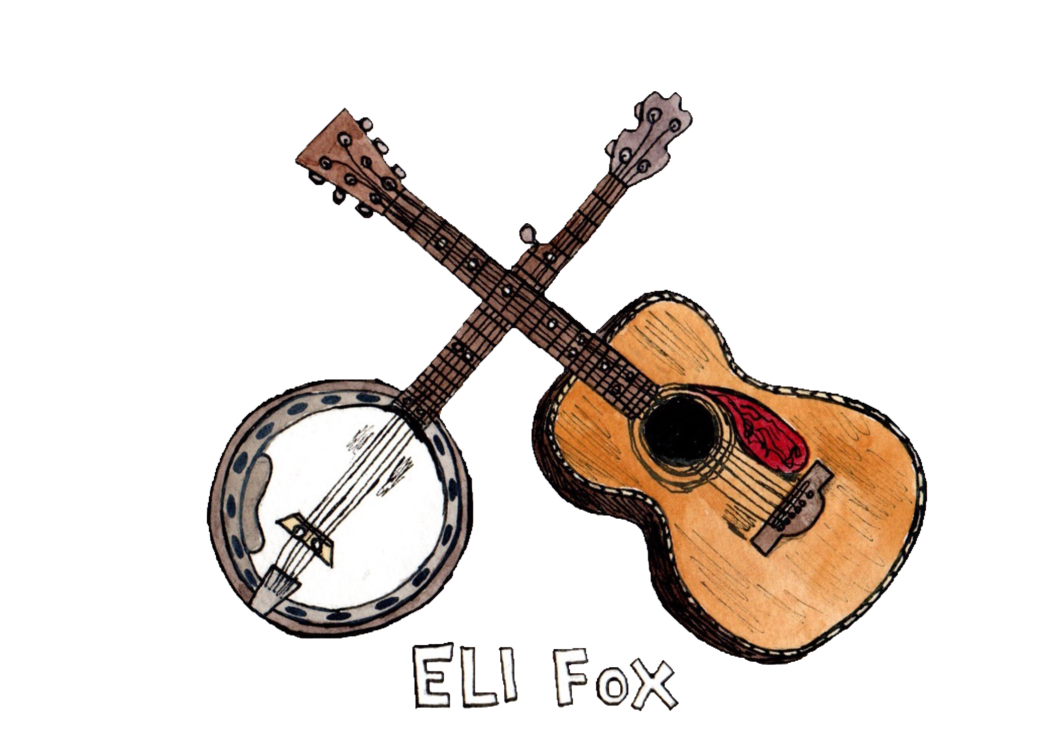 "Banjo & Guitar" watercolor — Eli Fox