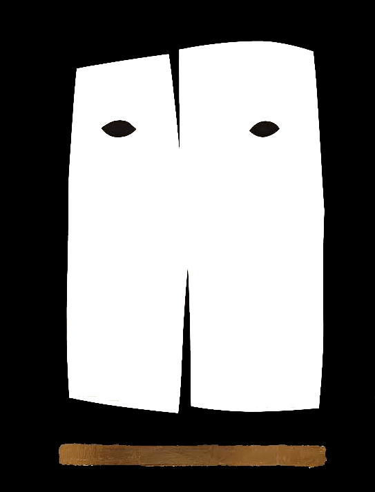 white mask with gold underline