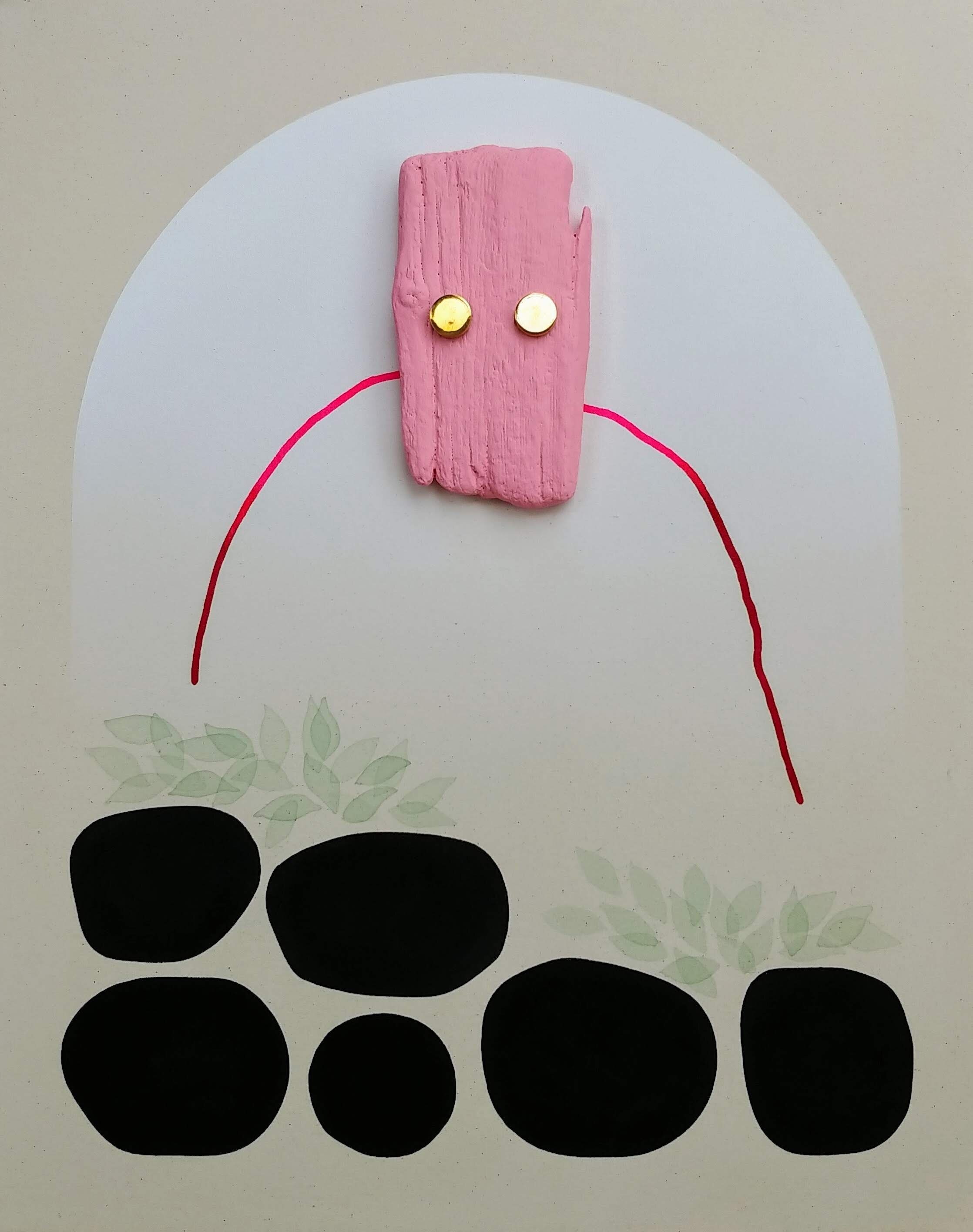 Pink mask with Brass Eyes and 6 Rocks