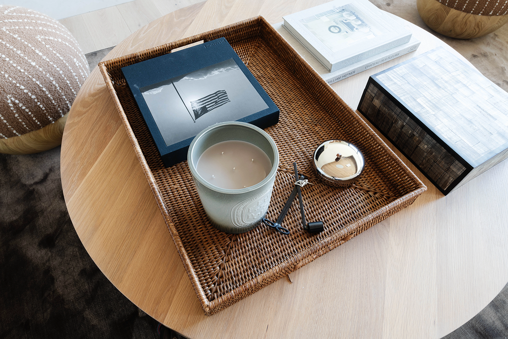 Styled tray on a round table