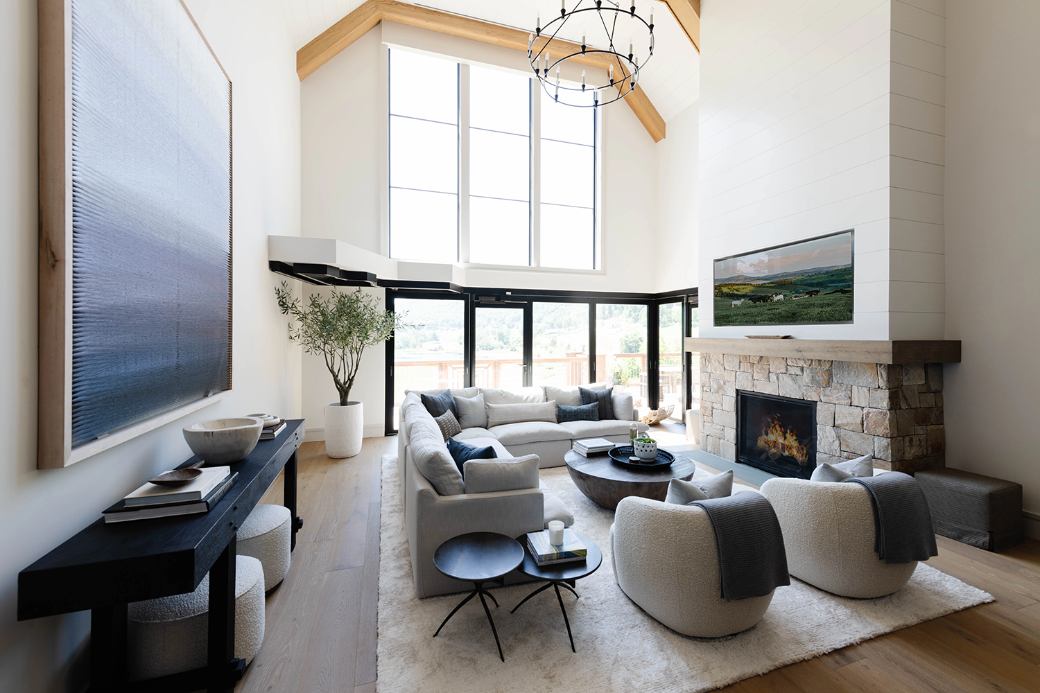 Double height great room with tall windows