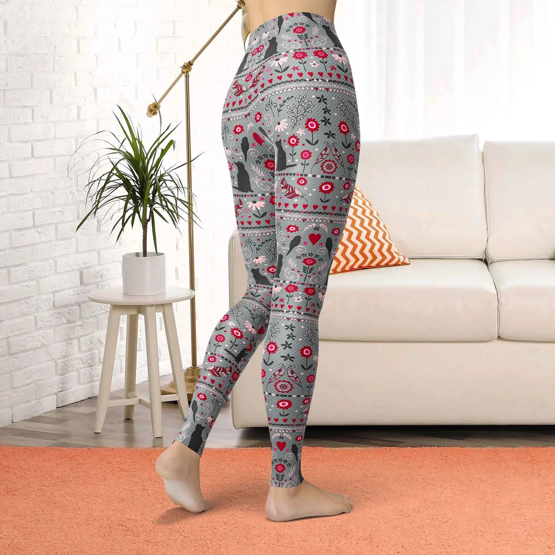 Cat \u0026 Bird Folk Pants Yoga Leggings 