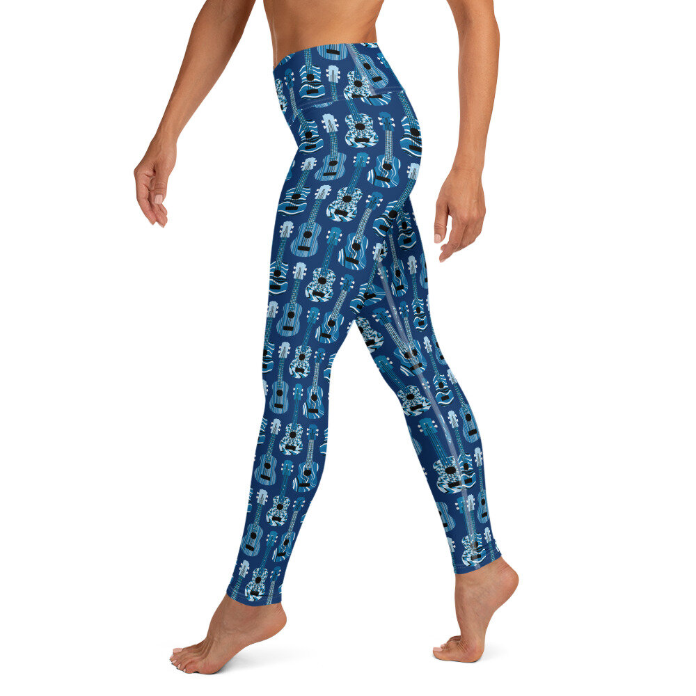 Ukulele Designer Yoga Leggings - blue — One Little Printshop