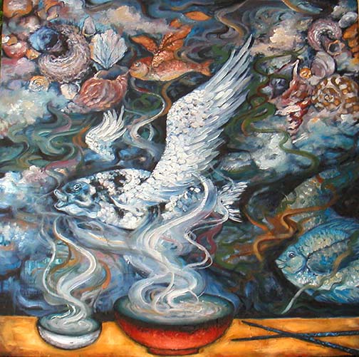 FLYING FISHES, OIL ON CANVAS, 36x36'', 2004. (Copy)