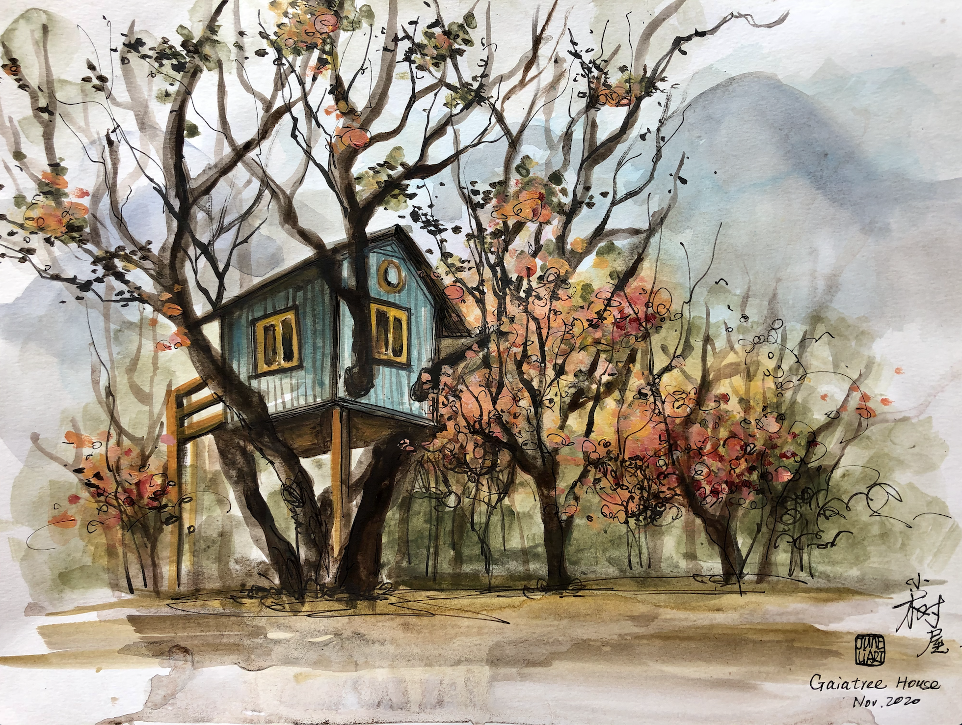 Tree House Angel's camp CA, Watercolor on paper, 2021 (Copy)
