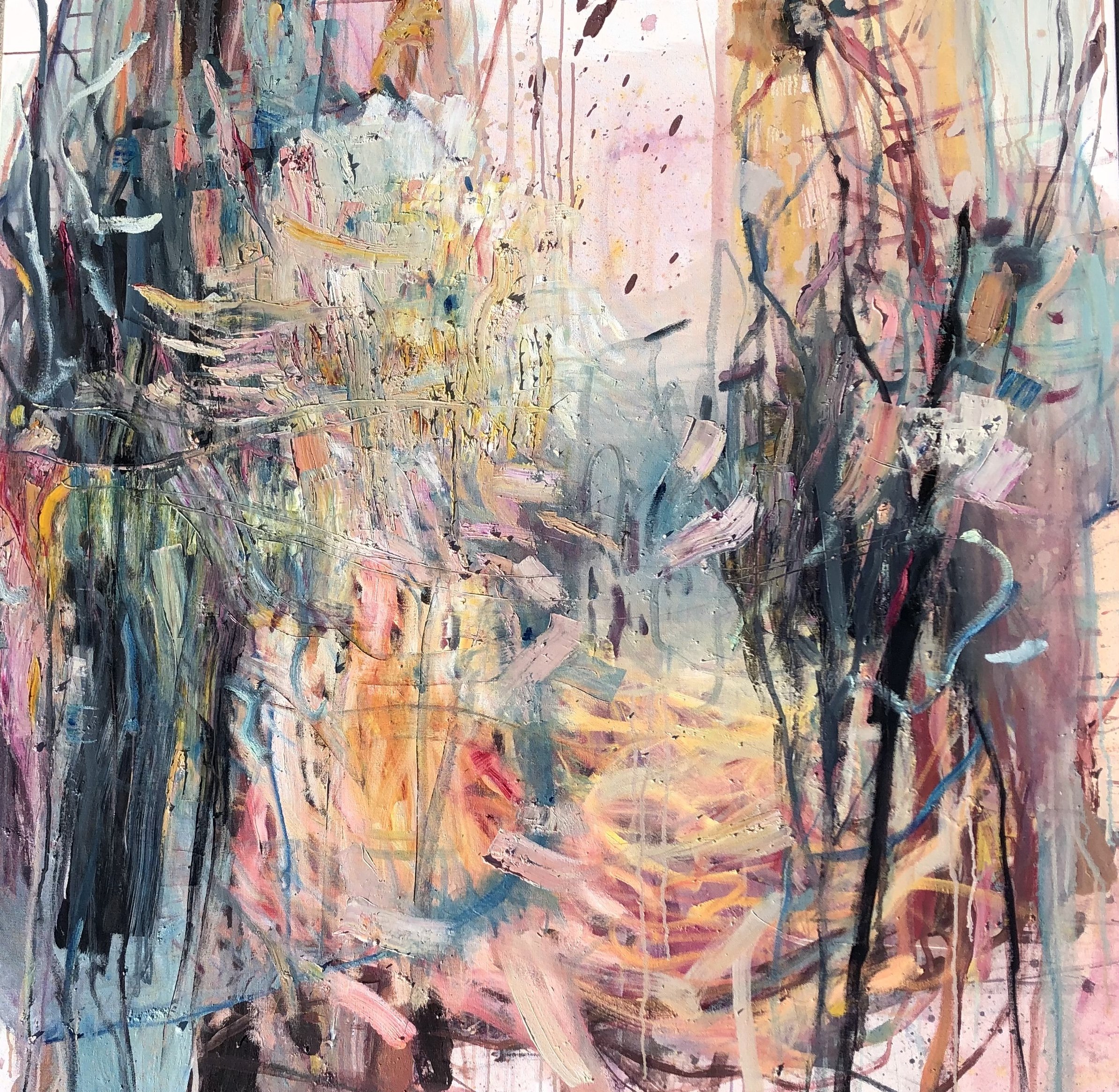 Pink Sunset On Blue Lagoons III, 48" x 48" Oil On Canvas