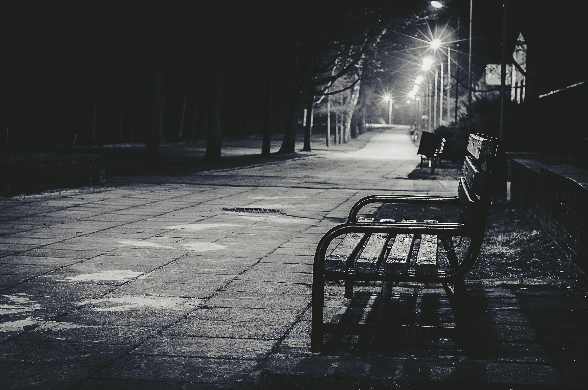 Empty Street Park Bench BW.jpeg