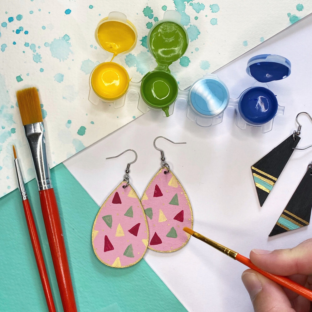 DIY Jewelry Kit, Earring Painting kit, wooden hoop earrings, DIY gift, –  jillmakes