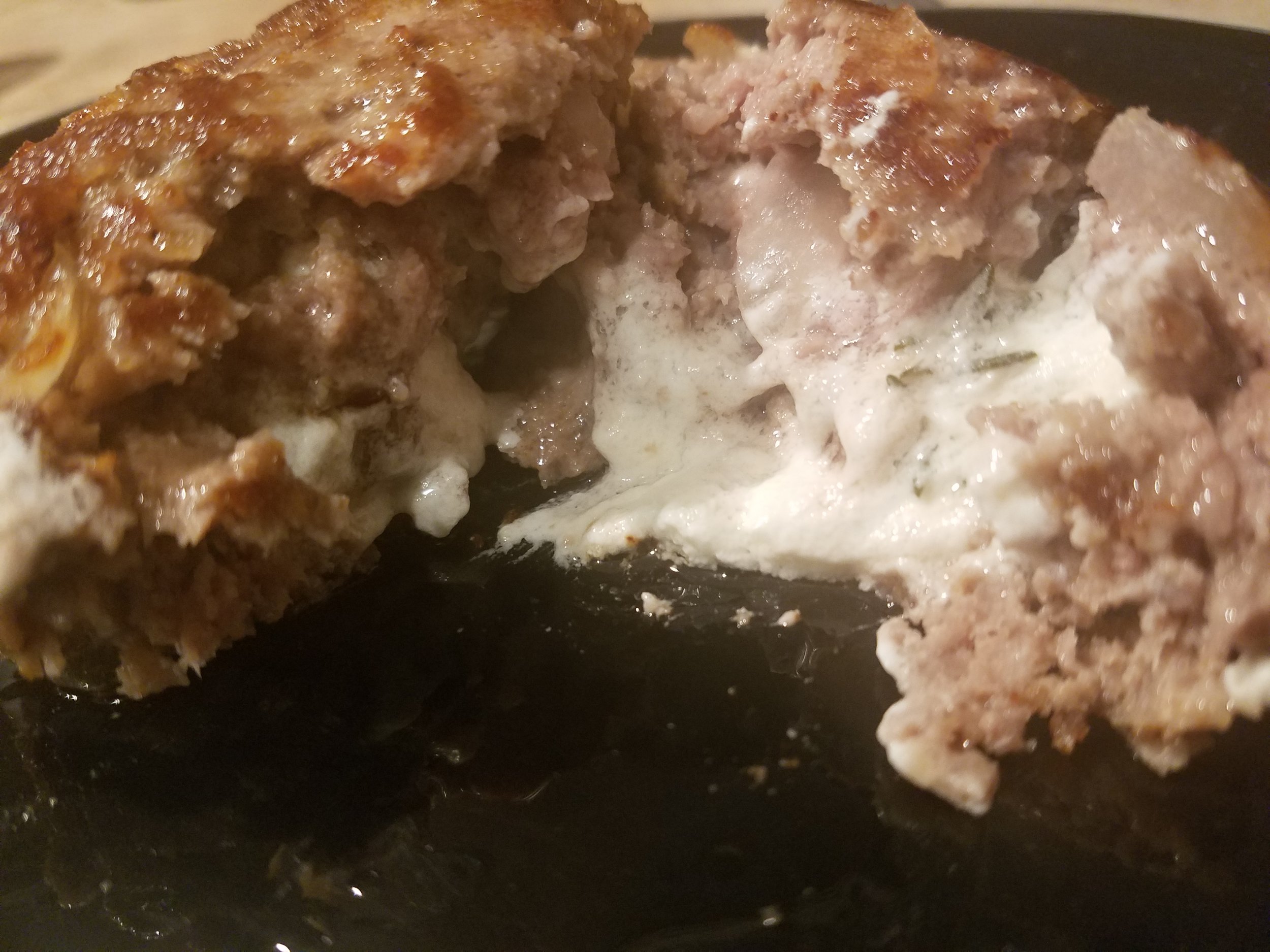 An amazing decadent burger with a cheesy inside! Remember that the seasoning is where you can start experimenting with this amazing burger, and don't be afraid to try different condiments and buns if you like. Just remember this burger just by itself and maybe some sauteed mushrooms is simply amazing on its own! =)