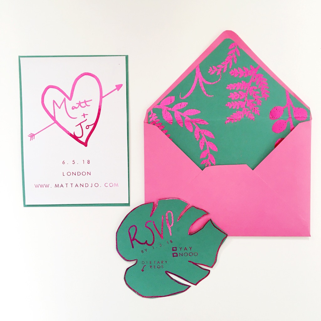 neon and greenery stationery