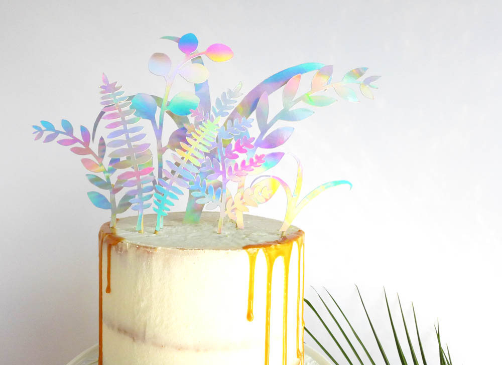 iridescent wedding cake topper