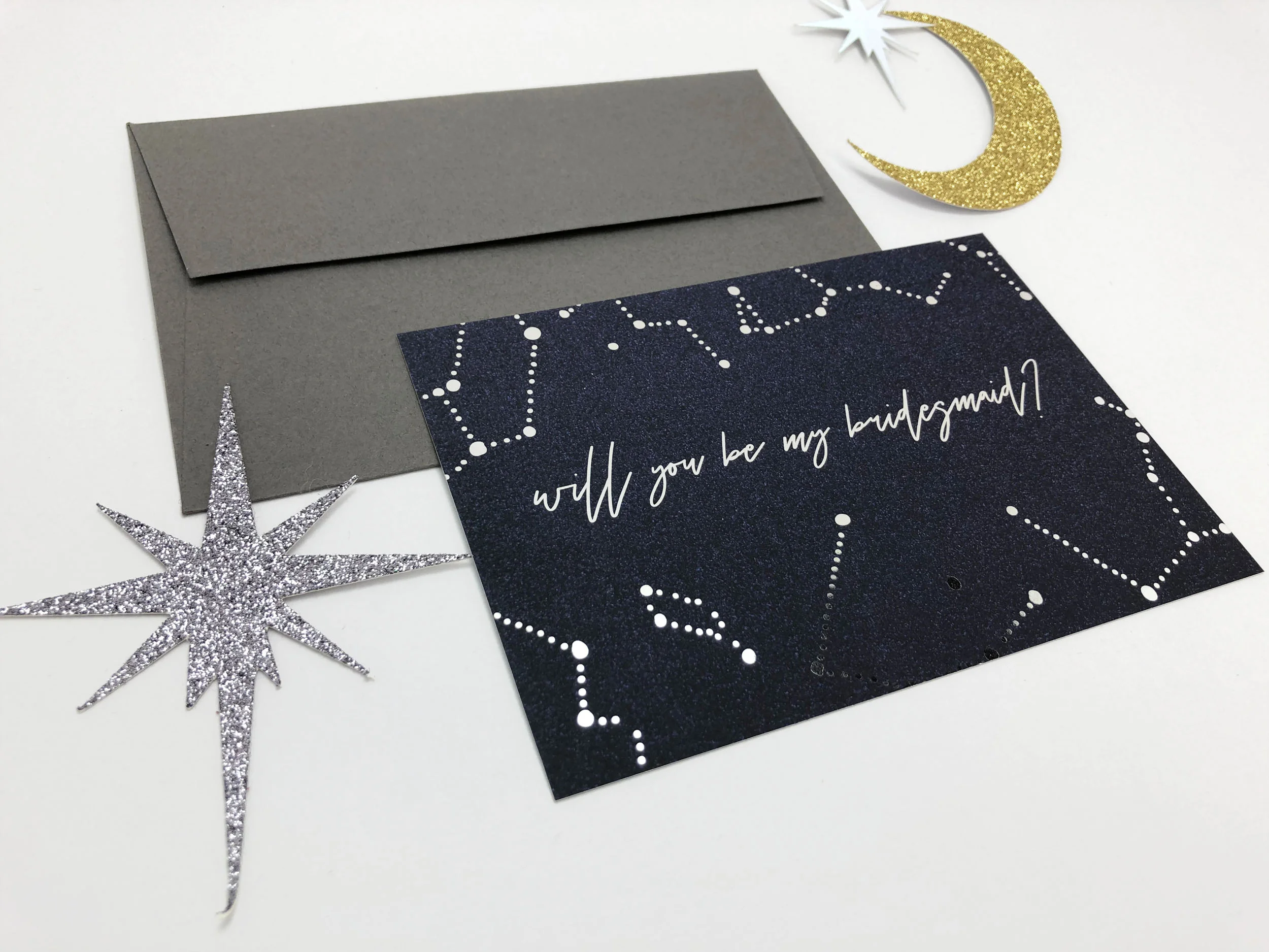 stars and moons bridesmaid card
