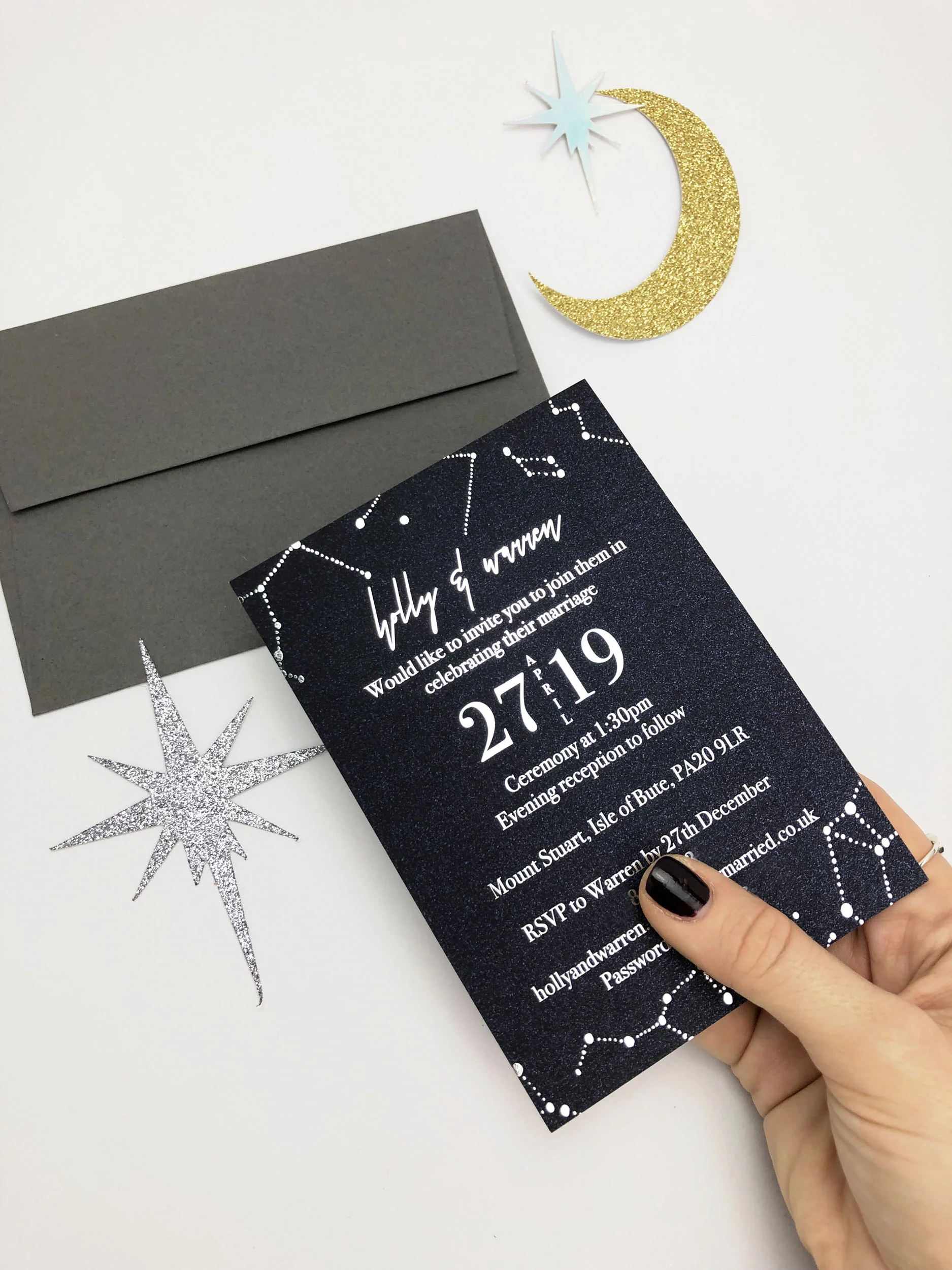 navy and silver wedding stationery