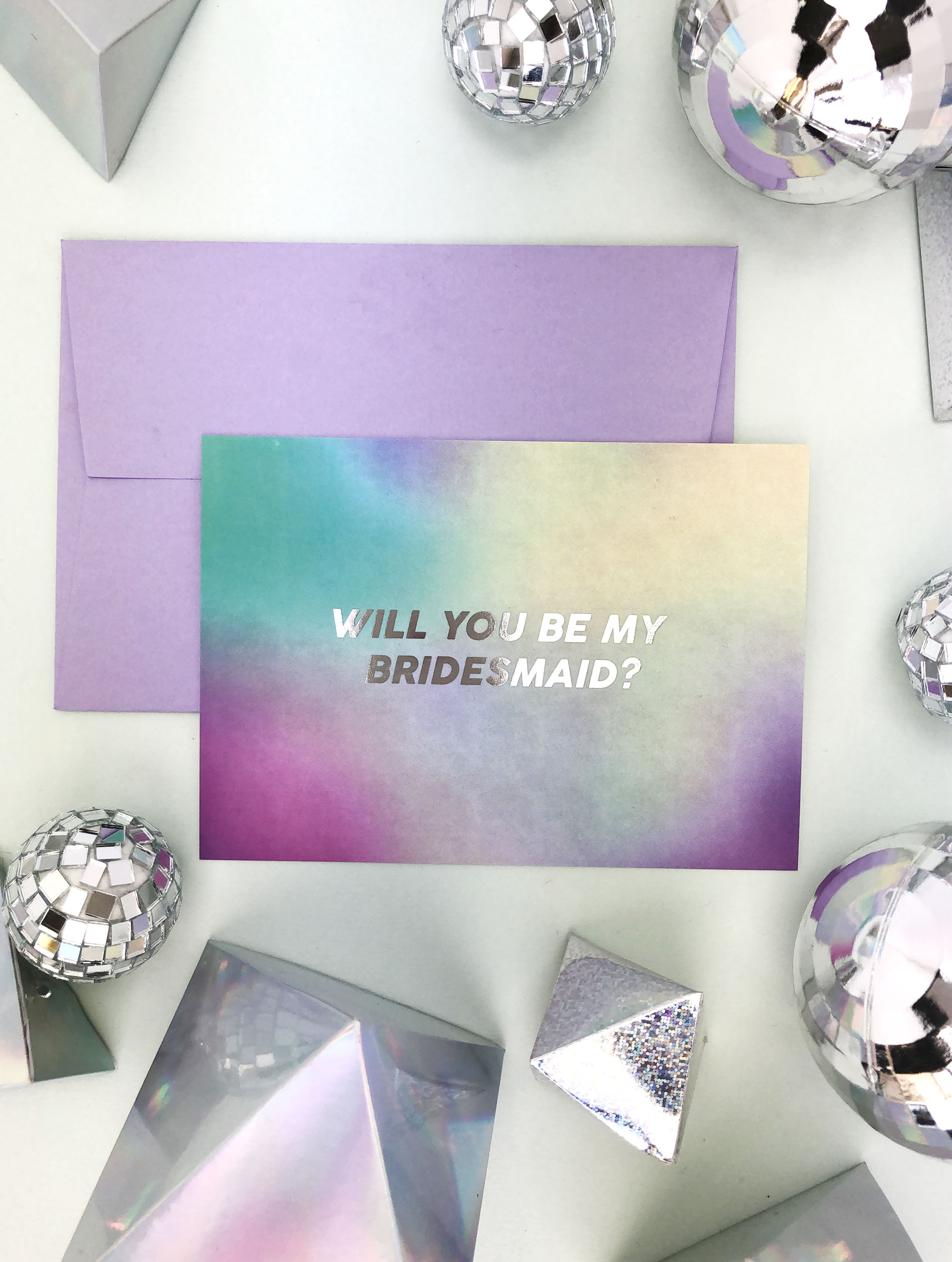 holographic bridesmaids cards