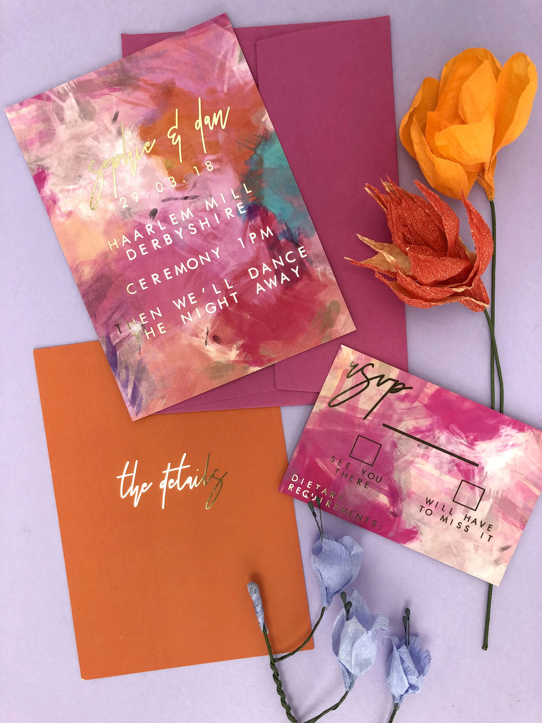 orange wedding stationery