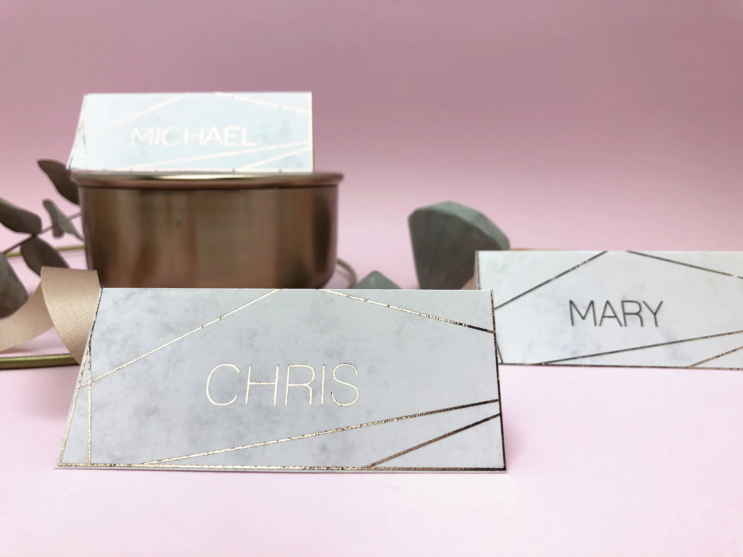 geometric marble wedding stationery