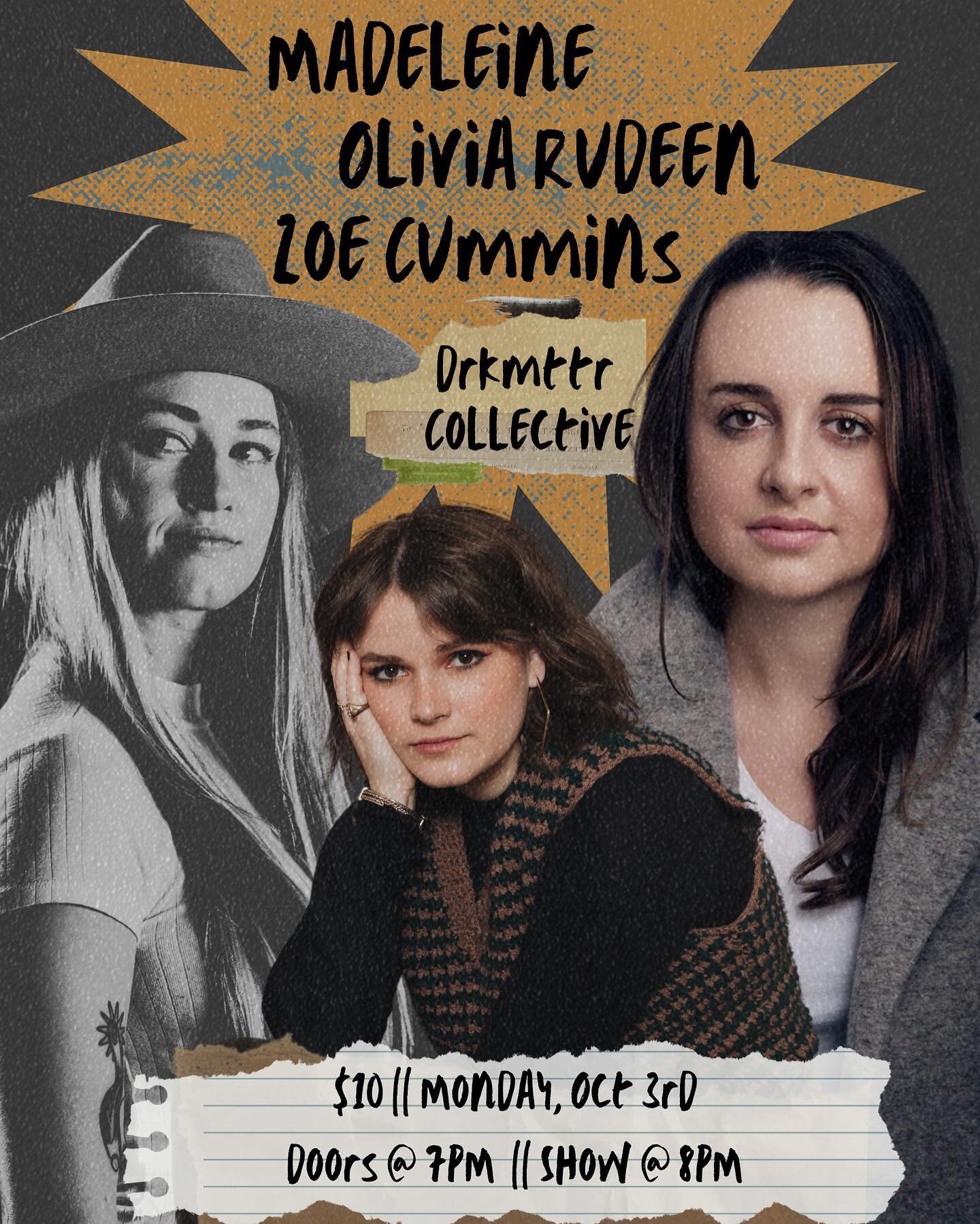 Hello September!! 
Excited to announce that next month I&rsquo;ll be playing a show at @drkmttrcollective with @oliviarudeen &amp; @zoecummins ☺️☺️☺️