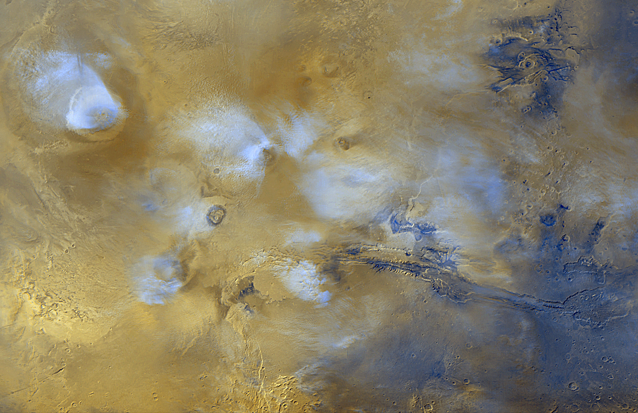 The Tharsis region of Mars. (Source: NASA; https://commons.wikimedia.org/wiki/File:Tharsis.png )