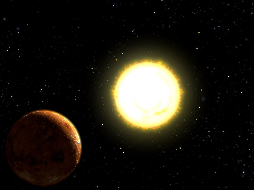 Artist depiction of 55 Cancri e orbiting its star. (Source: University of Texas, NSF, NASA, http://antwrp.gsfc.nasa.gov/apod/ap040901.html )
