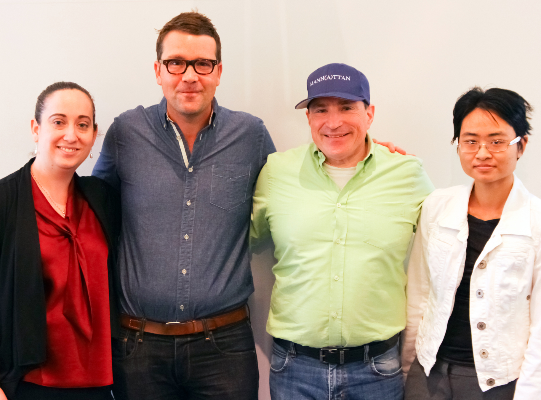 From left to right: Jennifer Lovick, editor/writer Signal to Noise Magazine ; Sam Shaw, creator/executive producer/writer Manhattan ; David Saltzberg, science consultant Manhattan ; Kathy Ngo, guest contributor Signal to Noise Magazine . (Photo credit: Jeff Maloy, Signal to Noise Magazine )