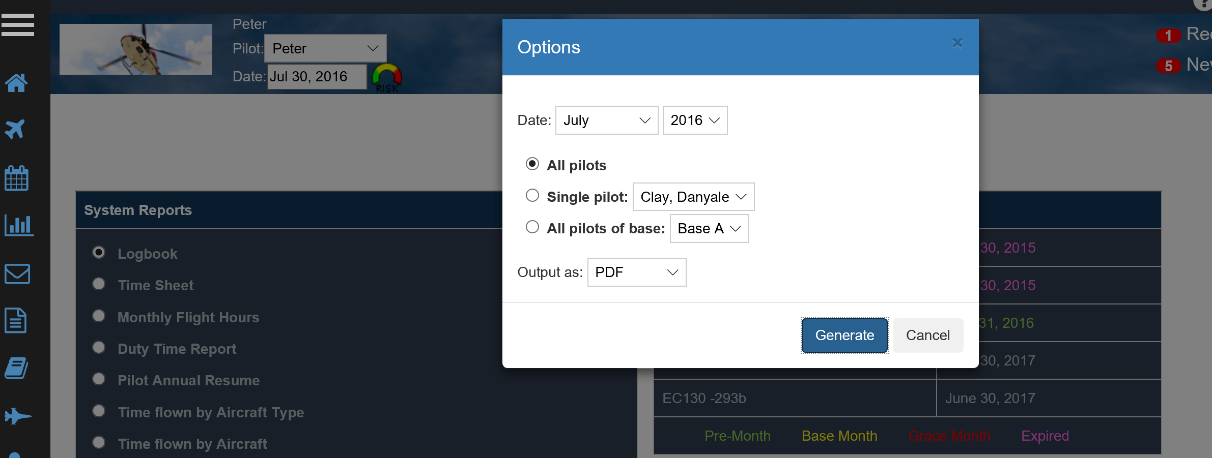 Reports Flight Duty Tracker