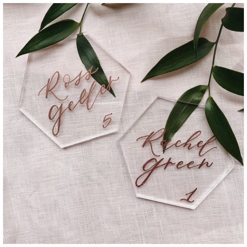 Calligraphy Coasters as Wedding Escort Cards