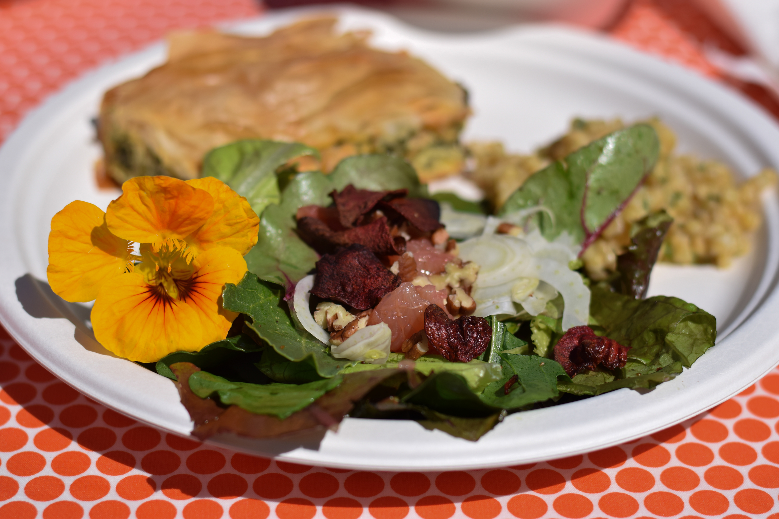 A farm-to-table meal prepared by the Ajo Center for Sustainable Agriculture, prepared with produce grown on-site at the Conference Center